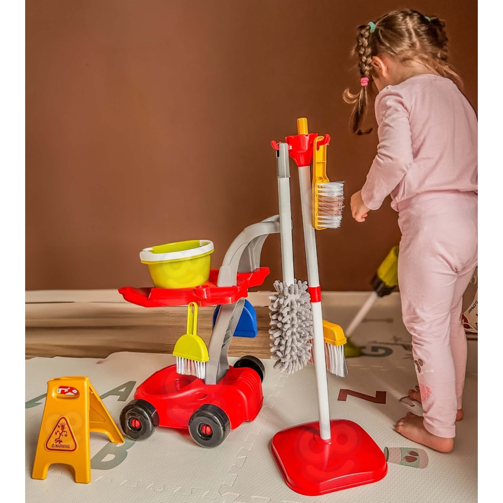Valymo rinkinys WOOPIE XXL 3-in-1 su vežimėliu, 29 dalių, raudonas-Žaislai, Profesijos, buities žaislai, Buities žaislai-e-vaika