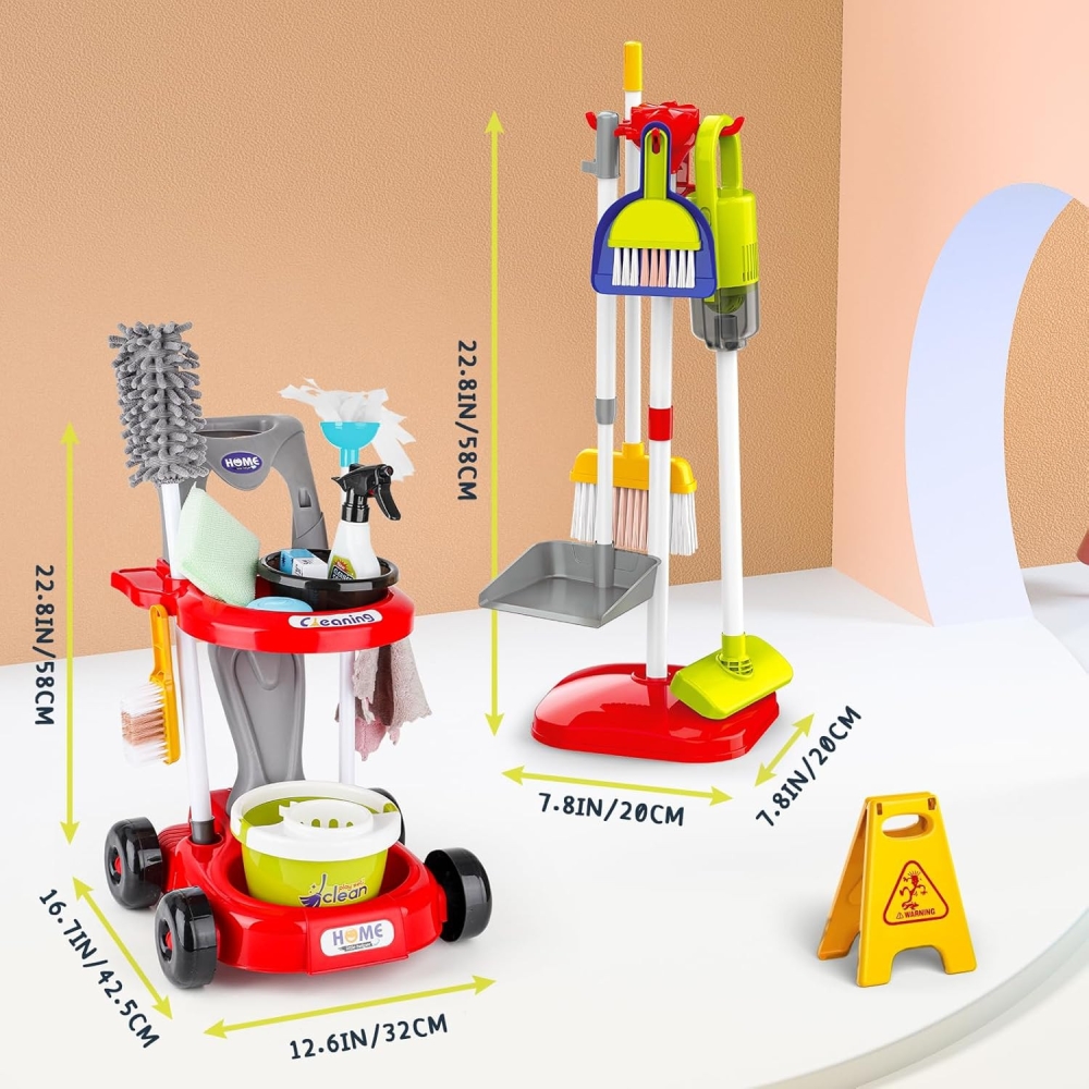 Valymo rinkinys WOOPIE XXL 3-in-1 su vežimėliu, 29 dalių, raudonas-Žaislai, Profesijos, buities žaislai, Buities žaislai-e-vaika