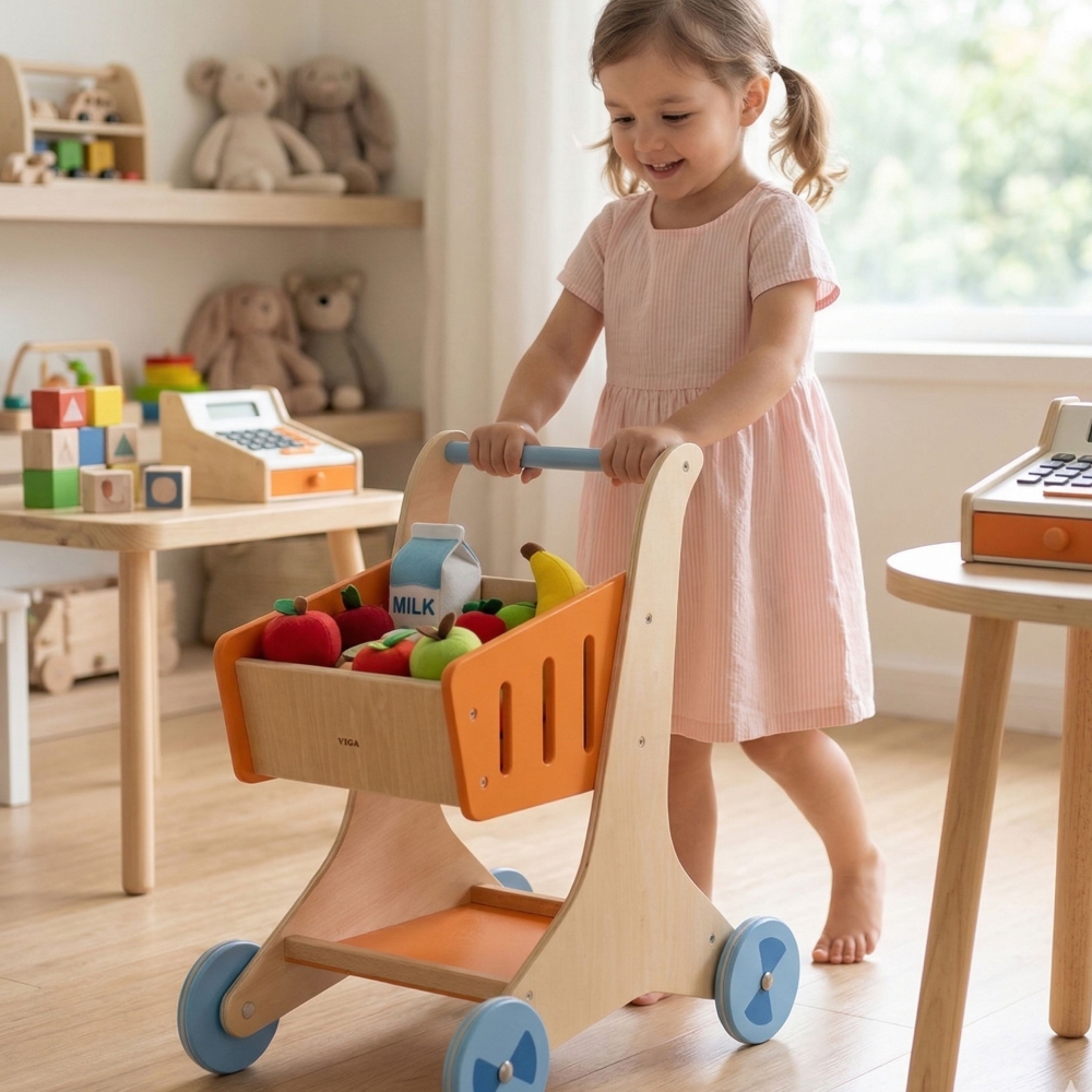 VIGA Wooden Shopping Cart