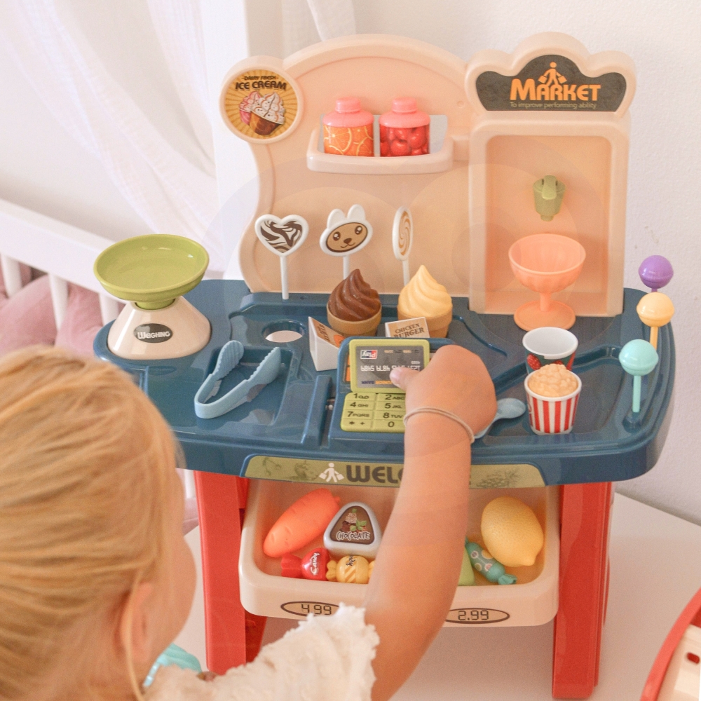 WOOPIE Shop Supermarket Shopping Cart Ice Cream Sweets + 40 Accs.