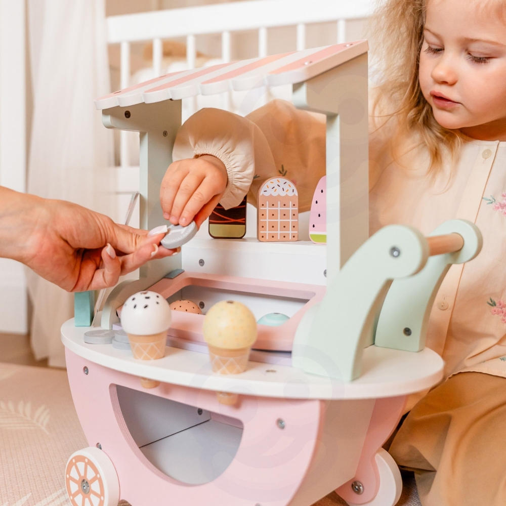 Ledų parduotuvė WOOPIE GREEN XXL pastelinis ledų vežimėlis-Žaislai, Profesijos, buities žaislai, Mažiesiems kulinarams-e-vaikas