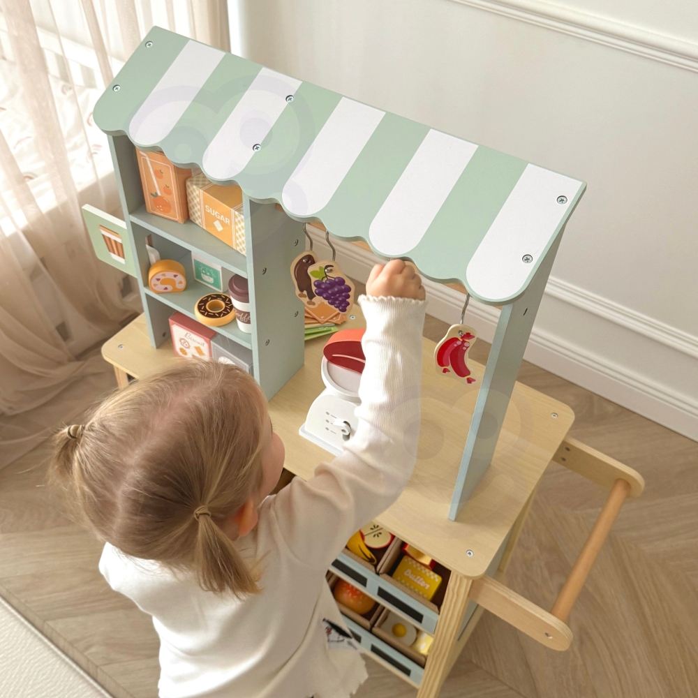 Didelė daugiafunkcinė parduotuvė WOOPIE GREEN 5in1 Prekybos centras Restoranas Kavinė Virtuvė 73 el.