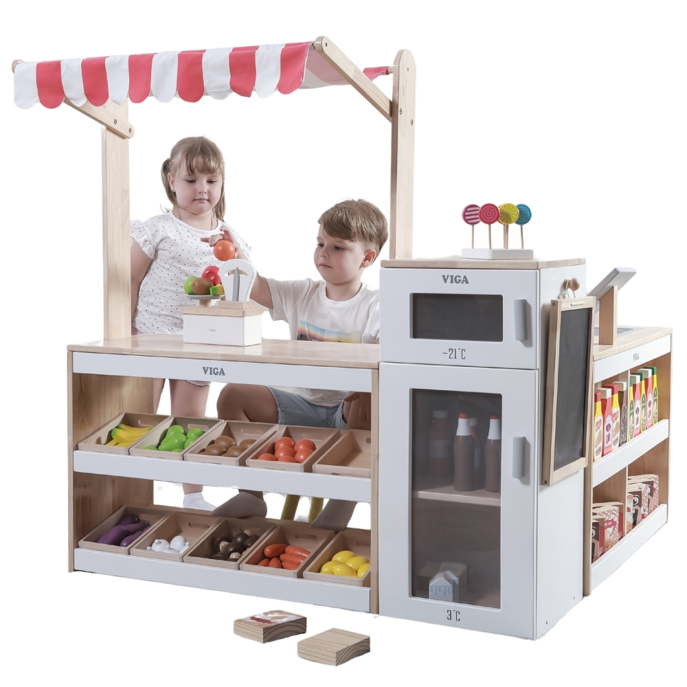 VIGA Wooden Stall Set Shop Supermarket XXL