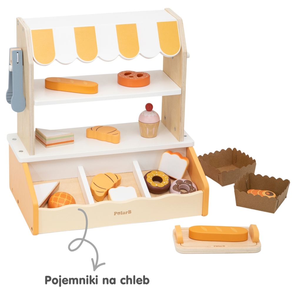 Medinė mini kepyklėlė su kepinių stendu VIGA, 16 vnt-Žaislai, Profesijos, buities žaislai, Mažiesiems kulinarams, Profesiniai ža