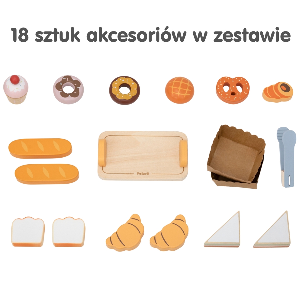 Medinė mini kepyklėlė su kepinių stendu VIGA, 16 vnt-Žaislai, Profesijos, buities žaislai, Mažiesiems kulinarams, Profesiniai ža