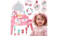 TOOKY TOY Różowa Toaletka Drewniana Do Makijażu z Lustrem