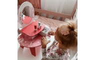 TOOKY TOY Różowa Toaletka Drewniana Do Makijażu z Lustrem