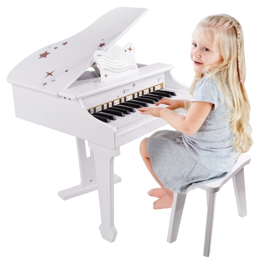 Didelis vaikiškas pianinas su kėde CLASSIC WORLD ir mokomąja knygele-Žaislai, Muzikiniai-e-vaikas