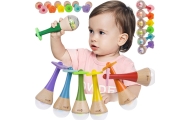 CLASSIC WORLD Grzechotka 2w1 Drewniany Instrument Tęczowy Marakas 1 szt.