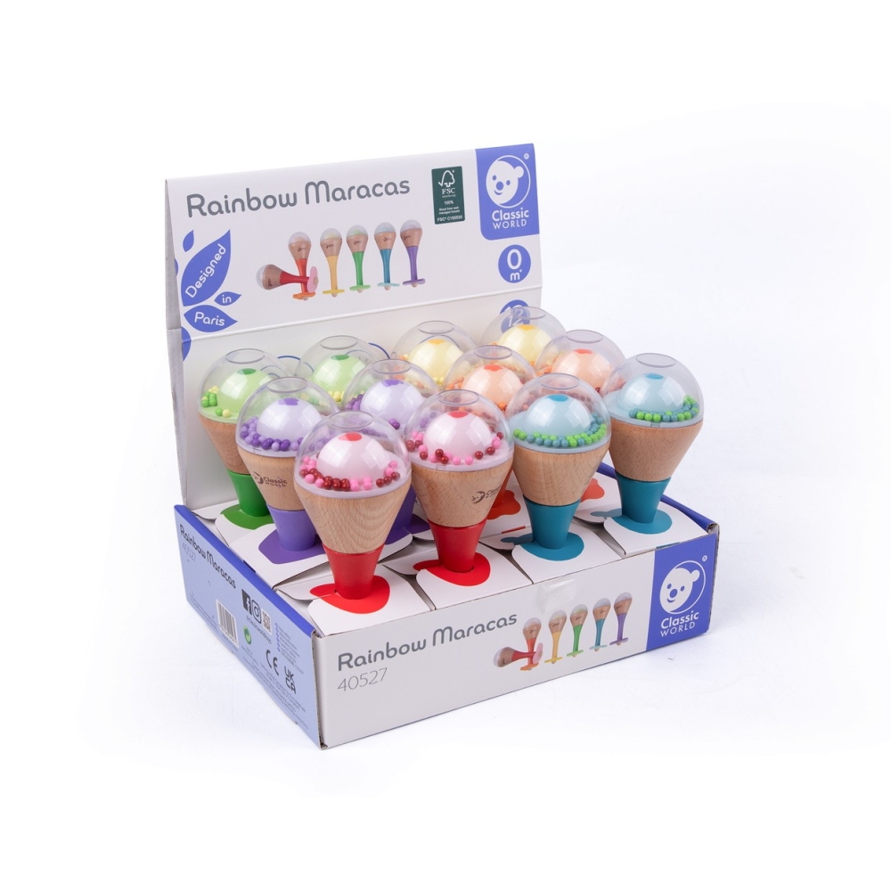 Medinis instrumentas CLASSIC WORLD Rattle 2in1 Rainbow Maracas 1 vnt-Žaislai, Kūdikiams, Žaislai mažyliams (iki 4 m.