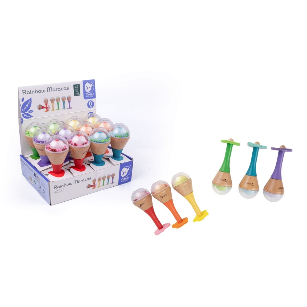 Medinis instrumentas CLASSIC WORLD Rattle 2in1 Rainbow Maracas 1 vnt-Žaislai, Kūdikiams, Žaislai mažyliams (iki 4 m.
