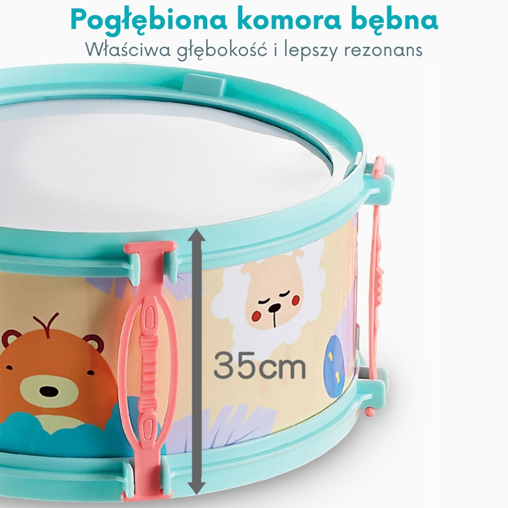 Mokomoji perkusija vaikams WOOPIE 5 būgnai, 1 lėkštė ir taburetė su gyvūnų tema-Žaislai, Muzikiniai-e-vaikas