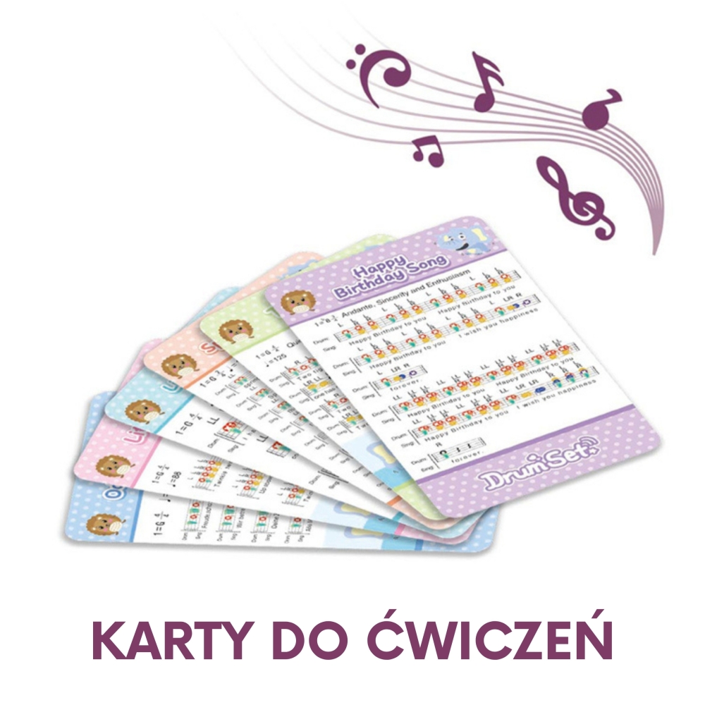 Mokomoji perkusija vaikams WOOPIE 5 būgnai, 1 lėkštė ir taburetė su gyvūnų tema-Žaislai, Muzikiniai-e-vaikas