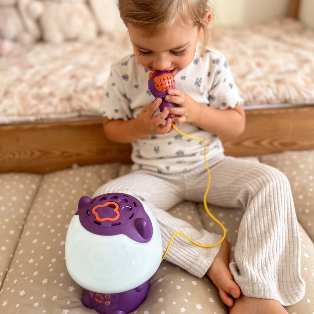 Daugiafunkcinis RGB garsiakalbis WOOPIE Bluetooth karaokė balso moduliatorius SD kortelė AUX, violetinė