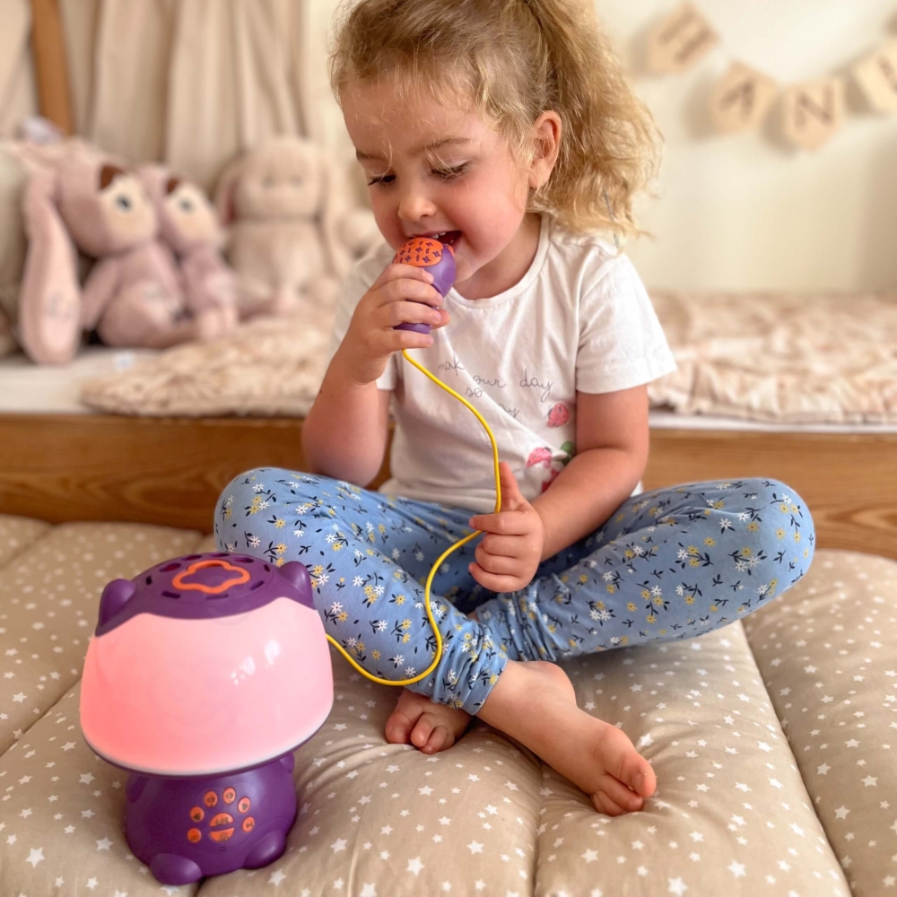 Daugiafunkcinis RGB garsiakalbis WOOPIE Bluetooth karaokė balso moduliatorius SD kortelė AUX, violetinė