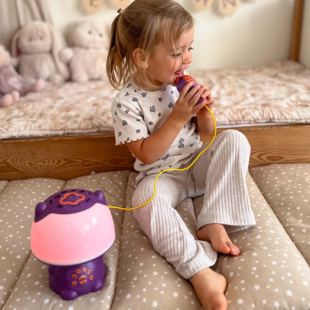 Daugiafunkcinis RGB garsiakalbis WOOPIE Bluetooth karaokė balso moduliatorius SD kortelė AUX, violetinė