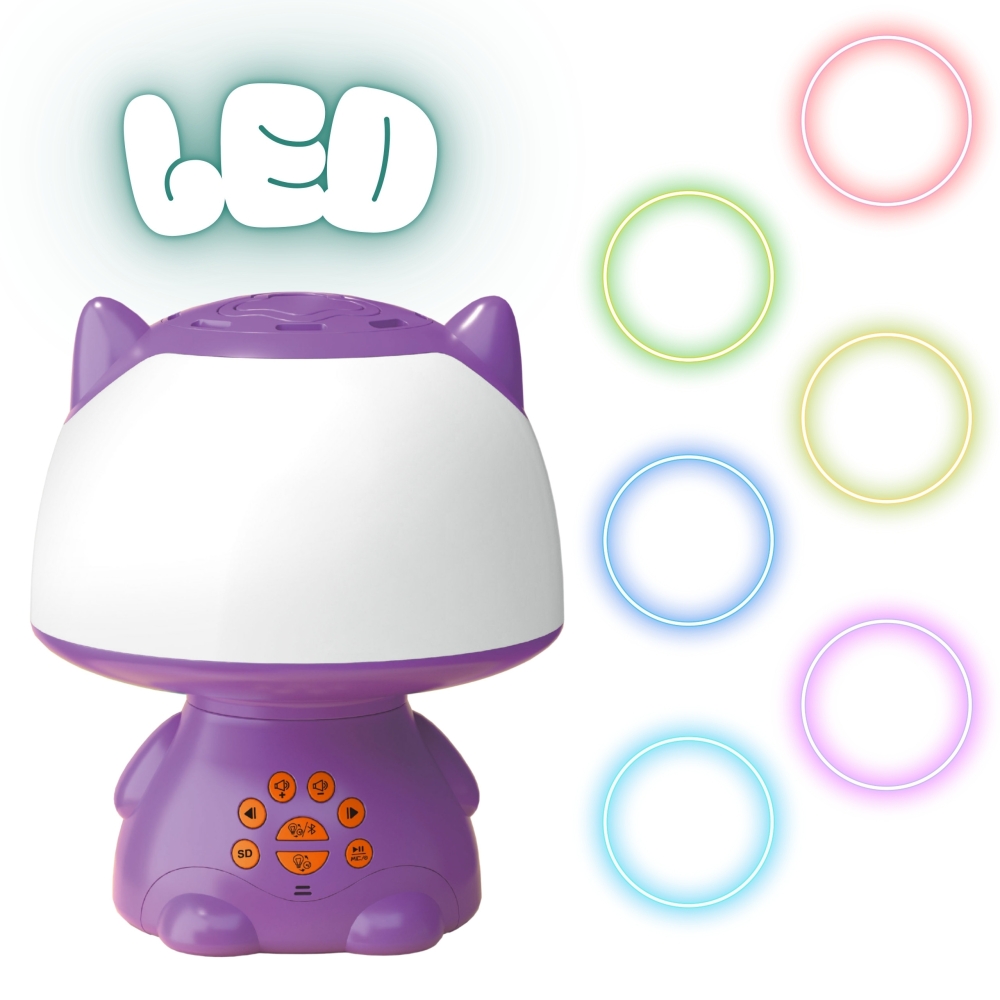 Daugiafunkcinis RGB garsiakalbis WOOPIE Bluetooth karaokė balso moduliatorius SD kortelė AUX, violetinė