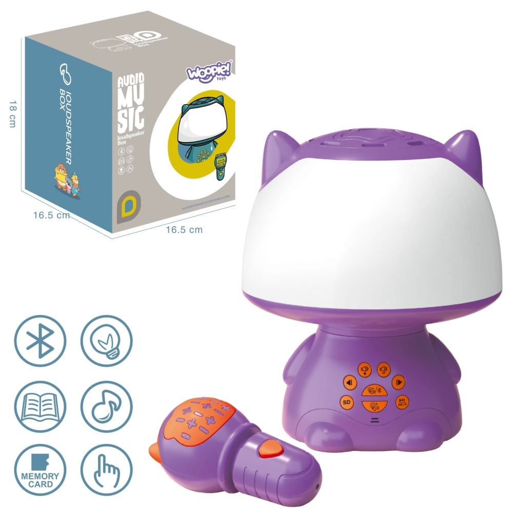 Daugiafunkcinis RGB garsiakalbis WOOPIE Bluetooth karaokė balso moduliatorius SD kortelė AUX, violetinė