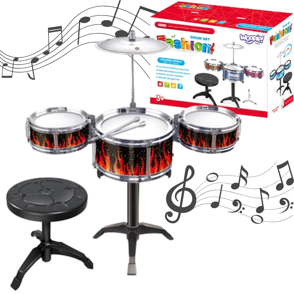 Interaktyvus būgnų rinkinys WOOPIE 3 būgnai, 1 cimbolas + taburetė-Žaislai, Muzikiniai-e-vaikas