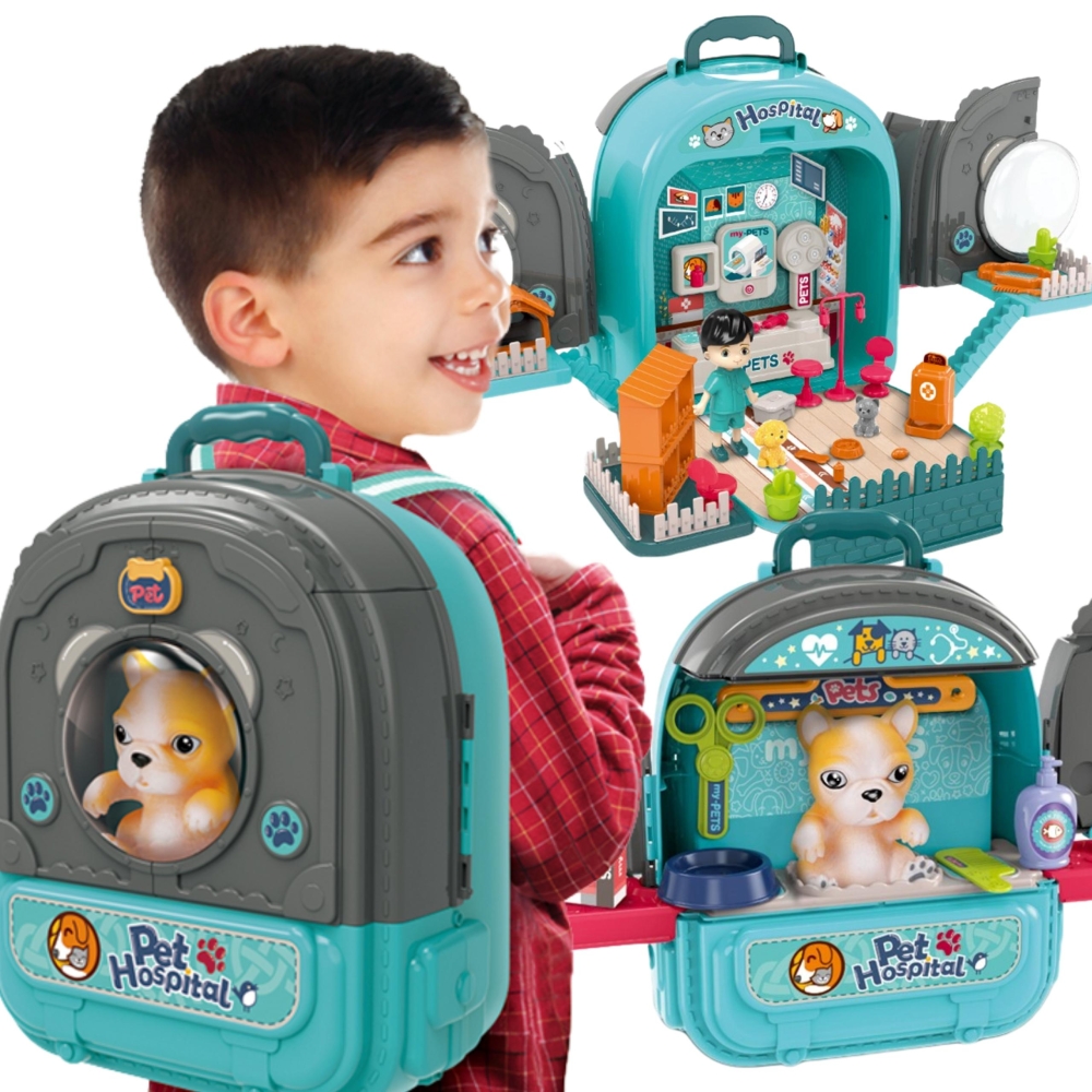 Mažojo veterinaro rinkinys WOOPIE 3-in-1 kuprinė šuns namelis-Žaislai, Profesijos, buities žaislai, Profesiniai žaislai-e-vaikas