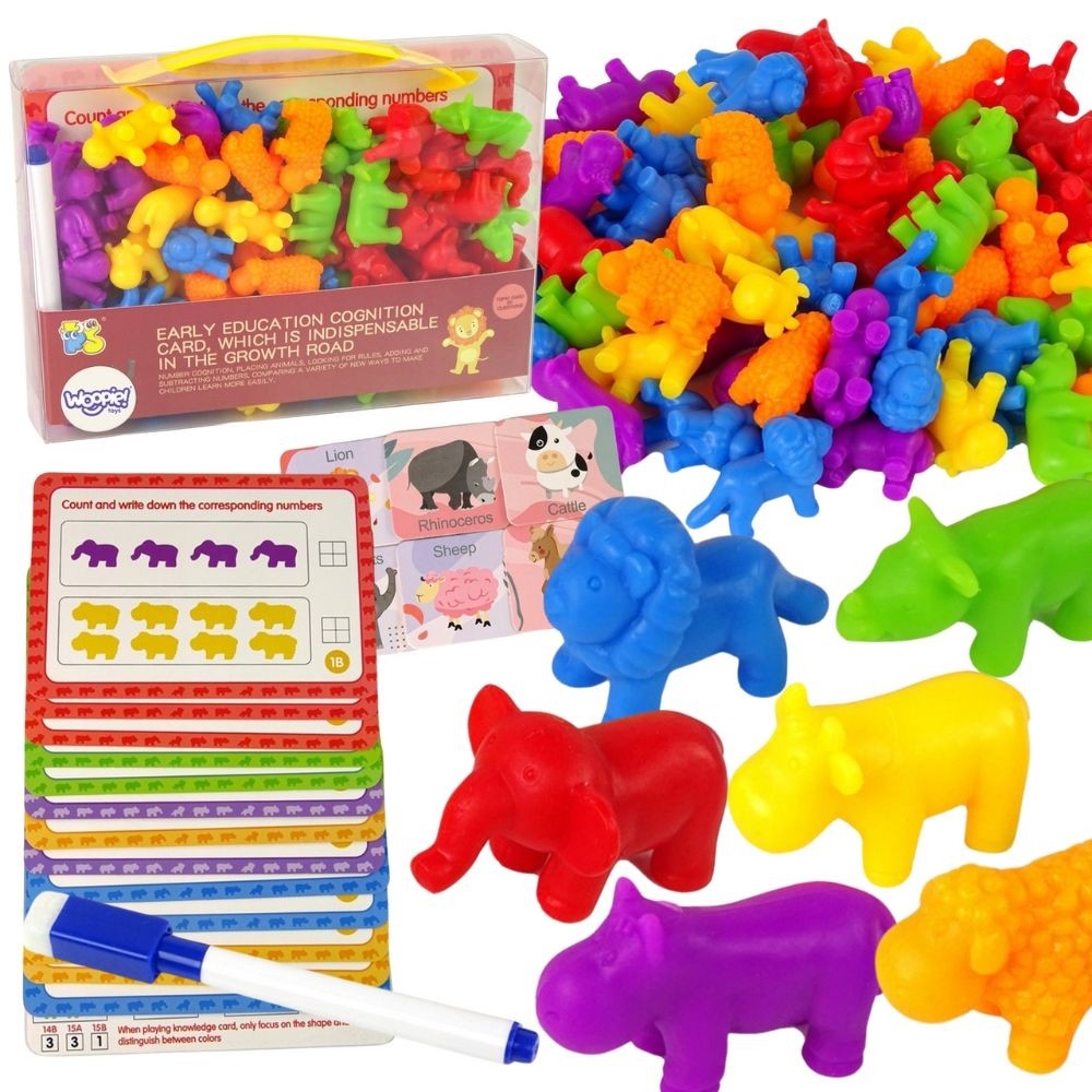 Mokomasis rinkinys WOOPIE Montessori spalvų rūšiuoklė "Gyvūnai" 83 el.