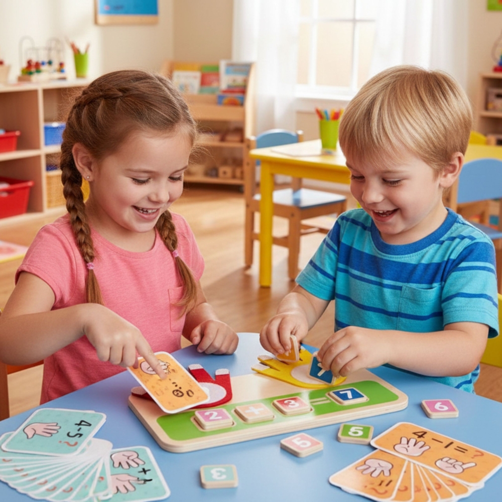 TOOKY TOY Drewniana Edukacyjna Zabawka do Nauki Liczenia na Palcach Dodawanie i Odejmowanie