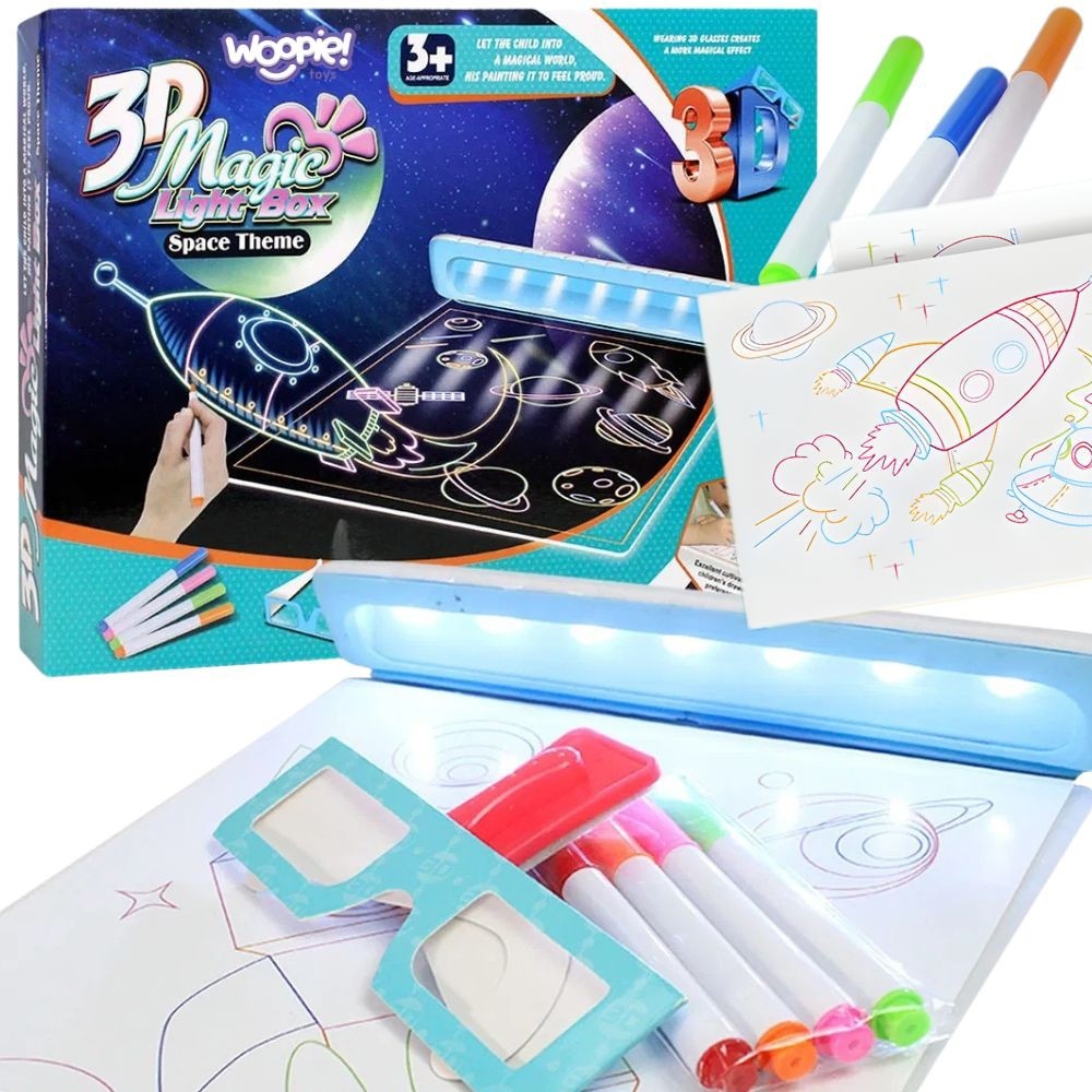 Magnetinė piešimo lenta su LED apšvietimu WOOPIE 3D-Žaislai, Lavinamieji žaislai, Molbertai, piešimo lentos-e-vaikas