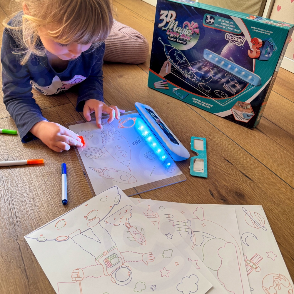 Magnetinė piešimo lenta su LED apšvietimu WOOPIE 3D-Žaislai, Lavinamieji žaislai, Molbertai, piešimo lentos-e-vaikas