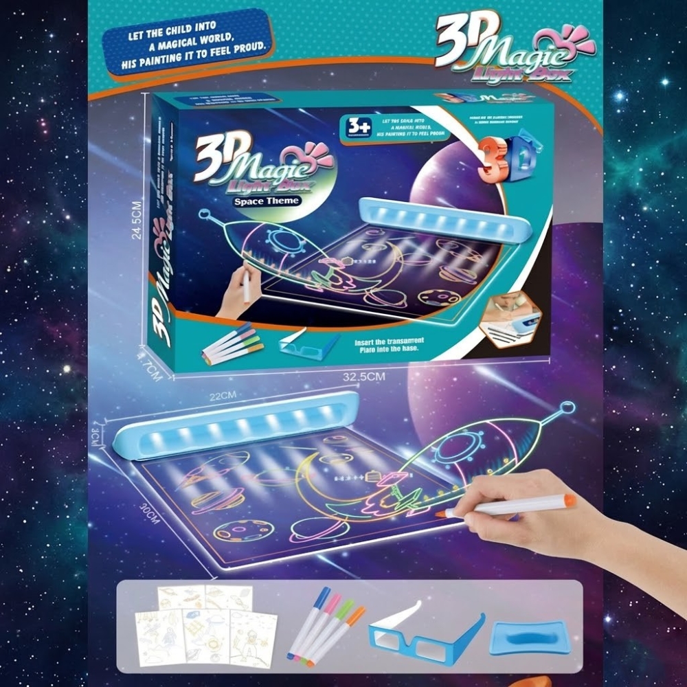 Magnetinė piešimo lenta su LED apšvietimu WOOPIE 3D-Žaislai, Lavinamieji žaislai, Molbertai, piešimo lentos-e-vaikas