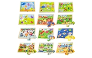 Viga Wooden Puzzle Set 12 puzzles, 24 pieces each, on a stand