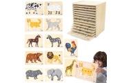 Medinių dėlionių rinkinys: 12 VIGA Montessori Gyvūnai + stovas-Žaislai, Dėlionės, Dėlionės patiems mažiausiems-e-vaikas