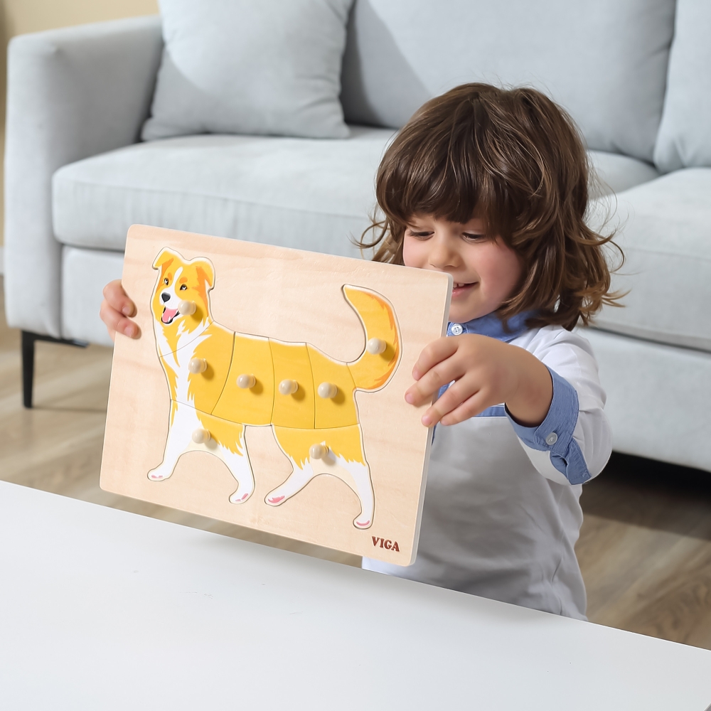 Medinių dėlionių rinkinys: 12 VIGA Montessori Gyvūnai + stovas-Žaislai, Dėlionės, Dėlionės patiems mažiausiems-e-vaikas