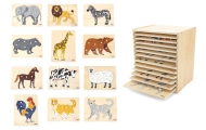 Medinių dėlionių rinkinys: 12 VIGA Montessori Gyvūnai + stovas-Žaislai, Dėlionės, Dėlionės patiems mažiausiems-e-vaikas