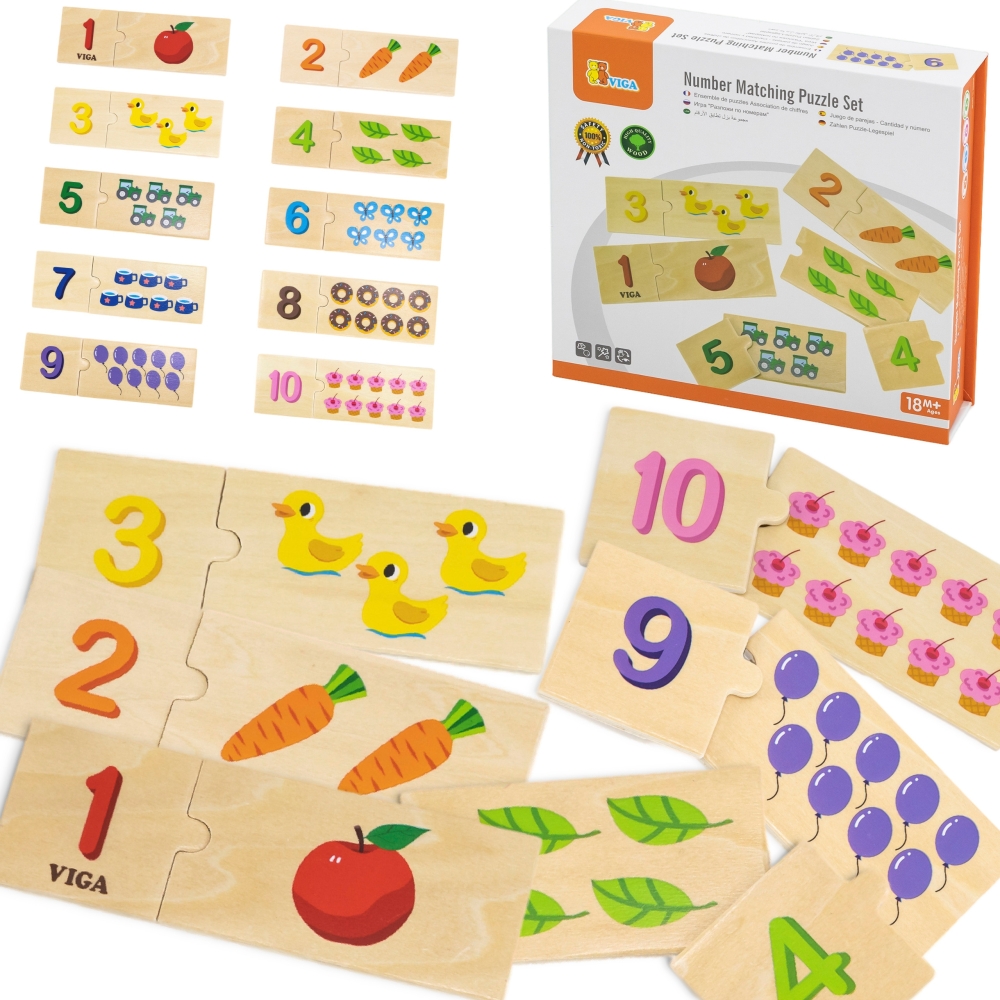 VIGA Wooden Puzzle Set Match Numbers Montessori Puzzle