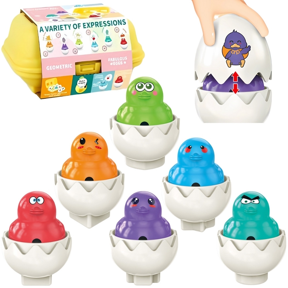 Dėlionė linksmi viščiukai kiaušiniai WOOPIE Montessori Match Shapes 6vnt