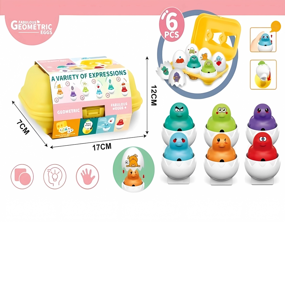 Dėlionė linksmi viščiukai kiaušiniai WOOPIE Montessori Match Shapes 6vnt