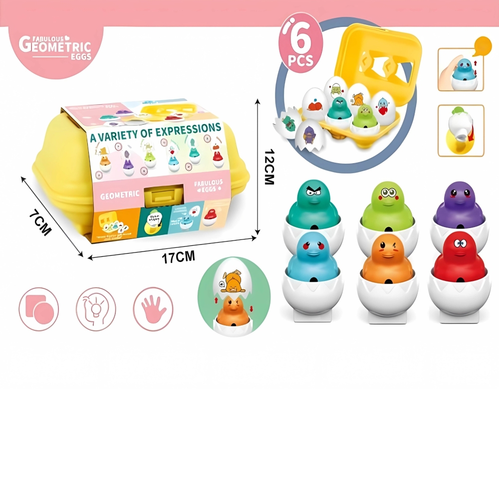 Dėlionė linksmi viščiukai kiaušiniai WOOPIE Montessori Match Shapes 6vnt