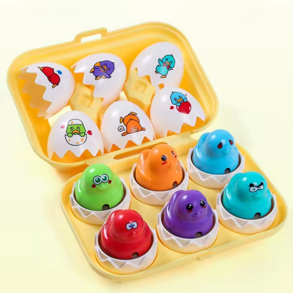 Dėlionė linksmi viščiukai kiaušiniai WOOPIE Montessori Match Shapes 6vnt