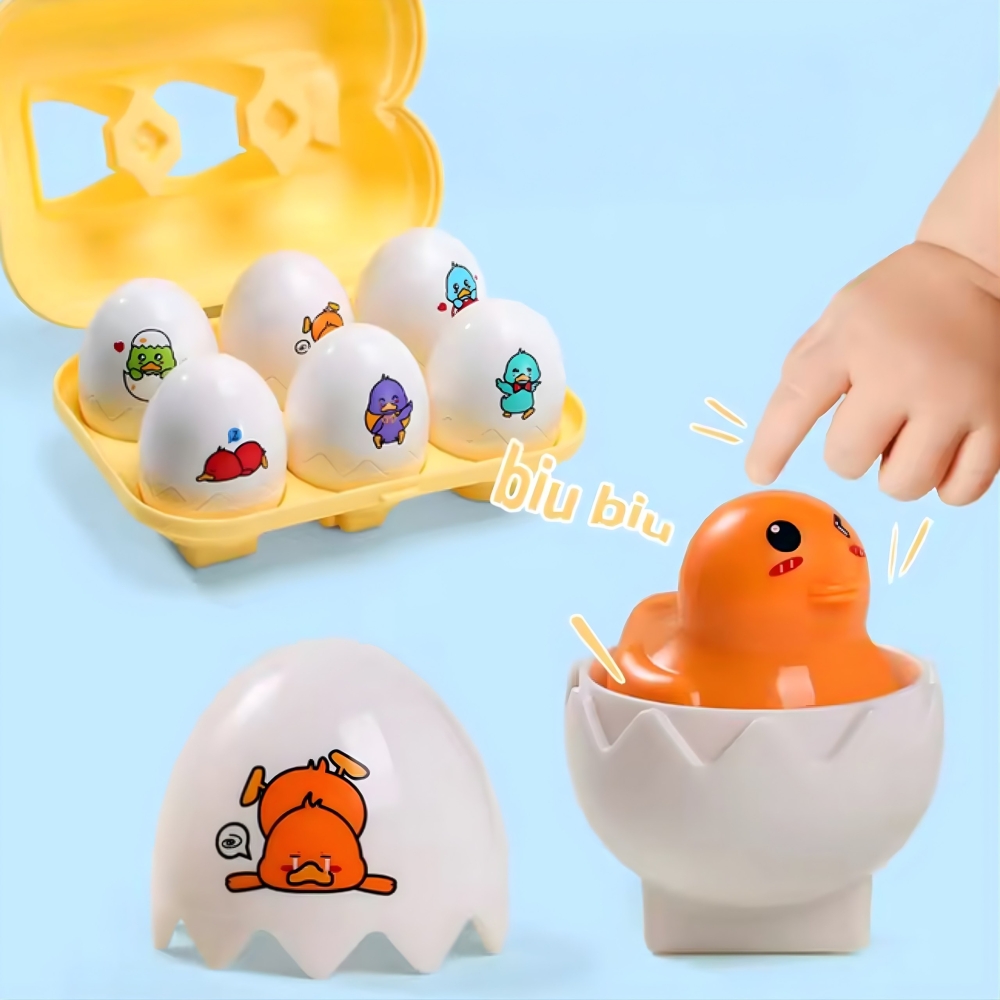 Dėlionė linksmi viščiukai kiaušiniai WOOPIE Montessori Match Shapes 6vnt