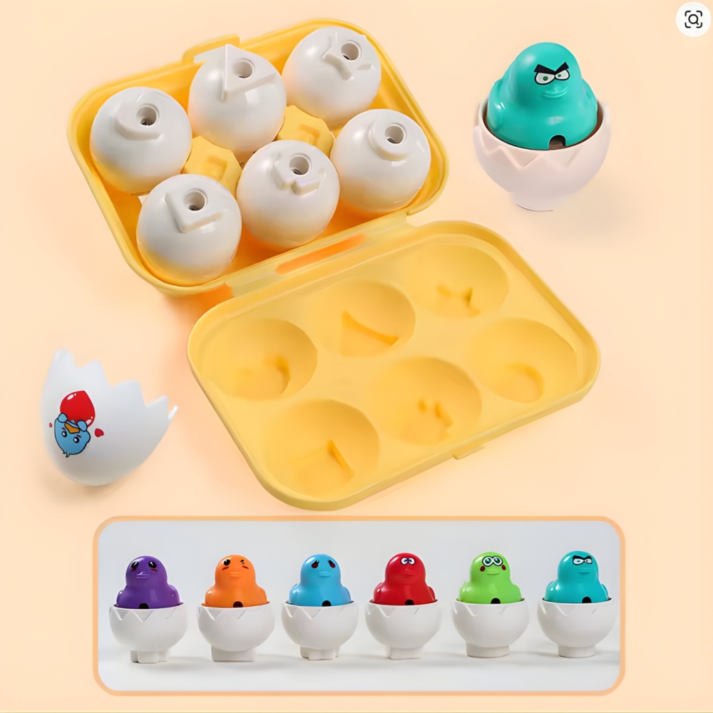 Dėlionė linksmi viščiukai kiaušiniai WOOPIE Montessori Match Shapes 6vnt