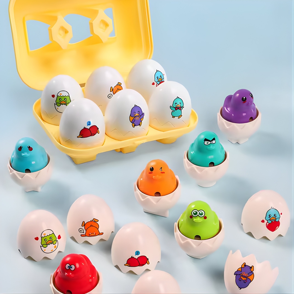 Dėlionė linksmi viščiukai kiaušiniai WOOPIE Montessori Match Shapes 6vnt
