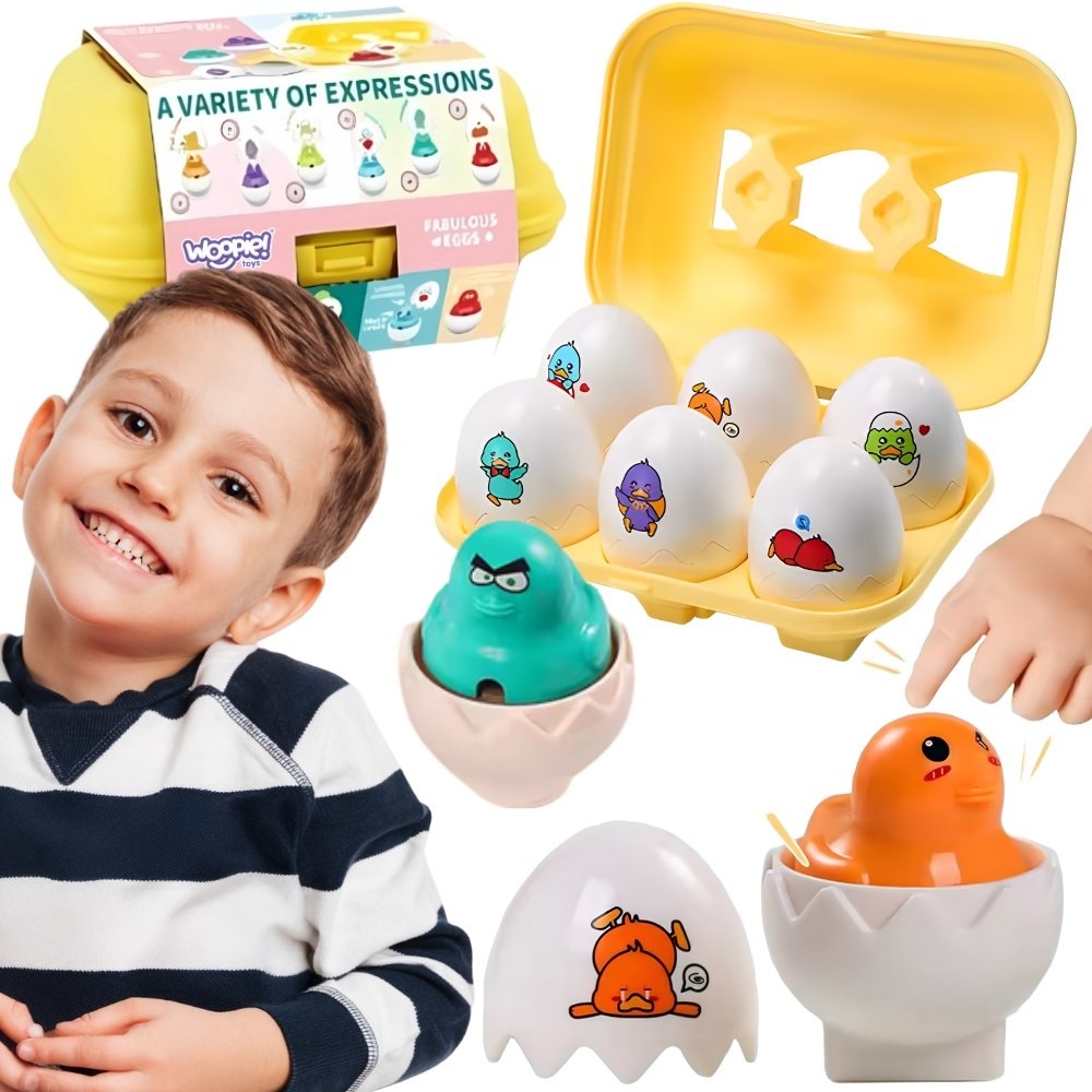 Dėlionė linksmi viščiukai kiaušiniai WOOPIE Montessori Match Shapes 6vnt