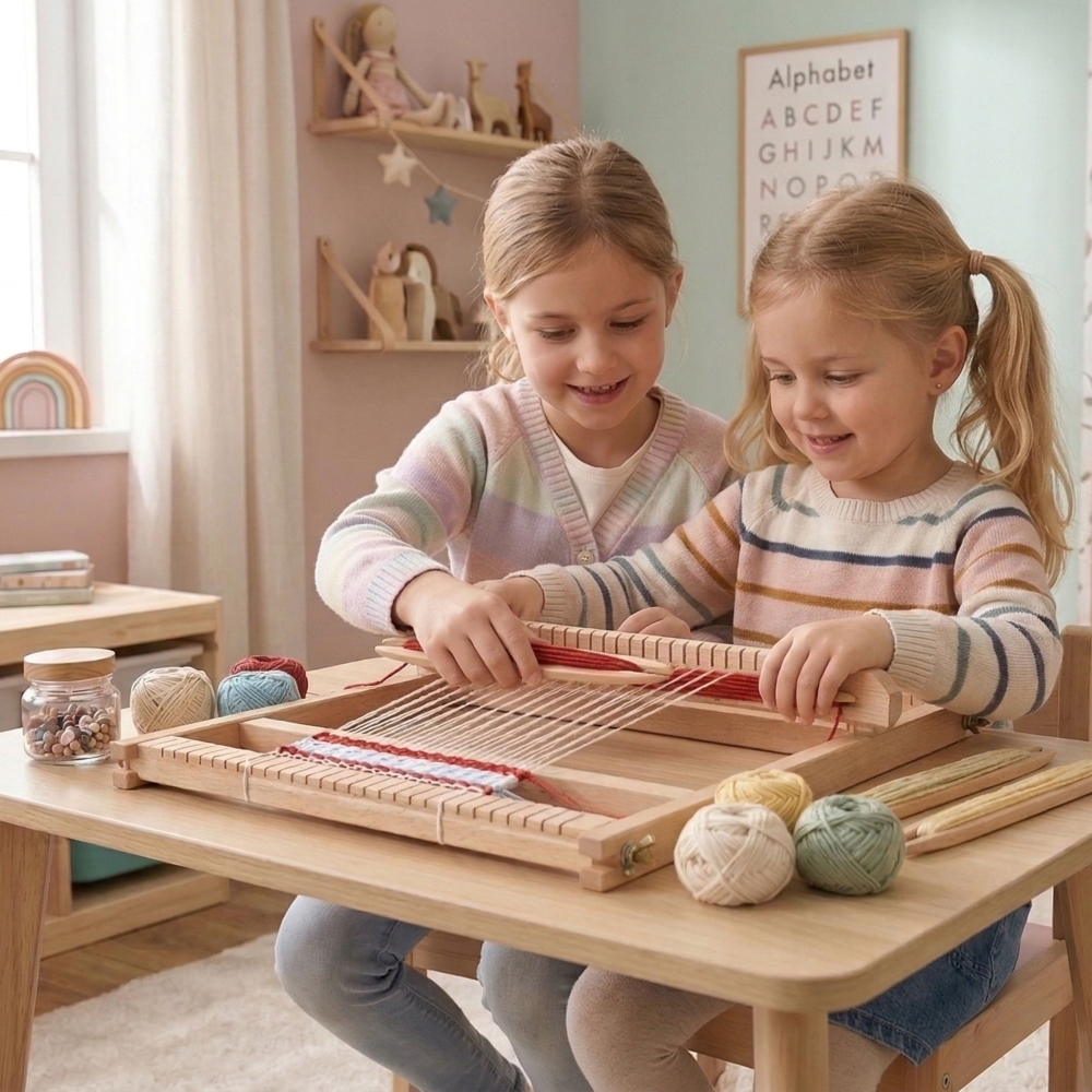 Medinių audimo staklių rinkinys VIGA Montessori-Žaislai, Kūrybiniai žaislai, Kūrybiniai rinkiniai-e-vaikas