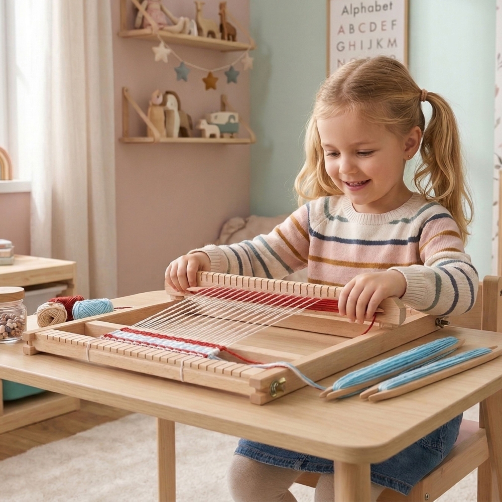Medinių audimo staklių rinkinys VIGA Montessori-Žaislai, Kūrybiniai žaislai, Kūrybiniai rinkiniai-e-vaikas