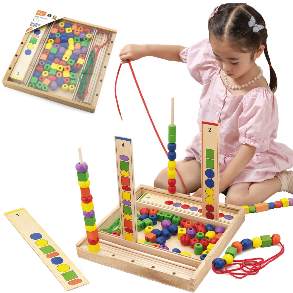 Mediniai loginiai karoliukai VIGA Montessori, 104 el.-Žaislai, Kūdikiams, Mediniai, Žaislai mažyliams (iki 4 m.