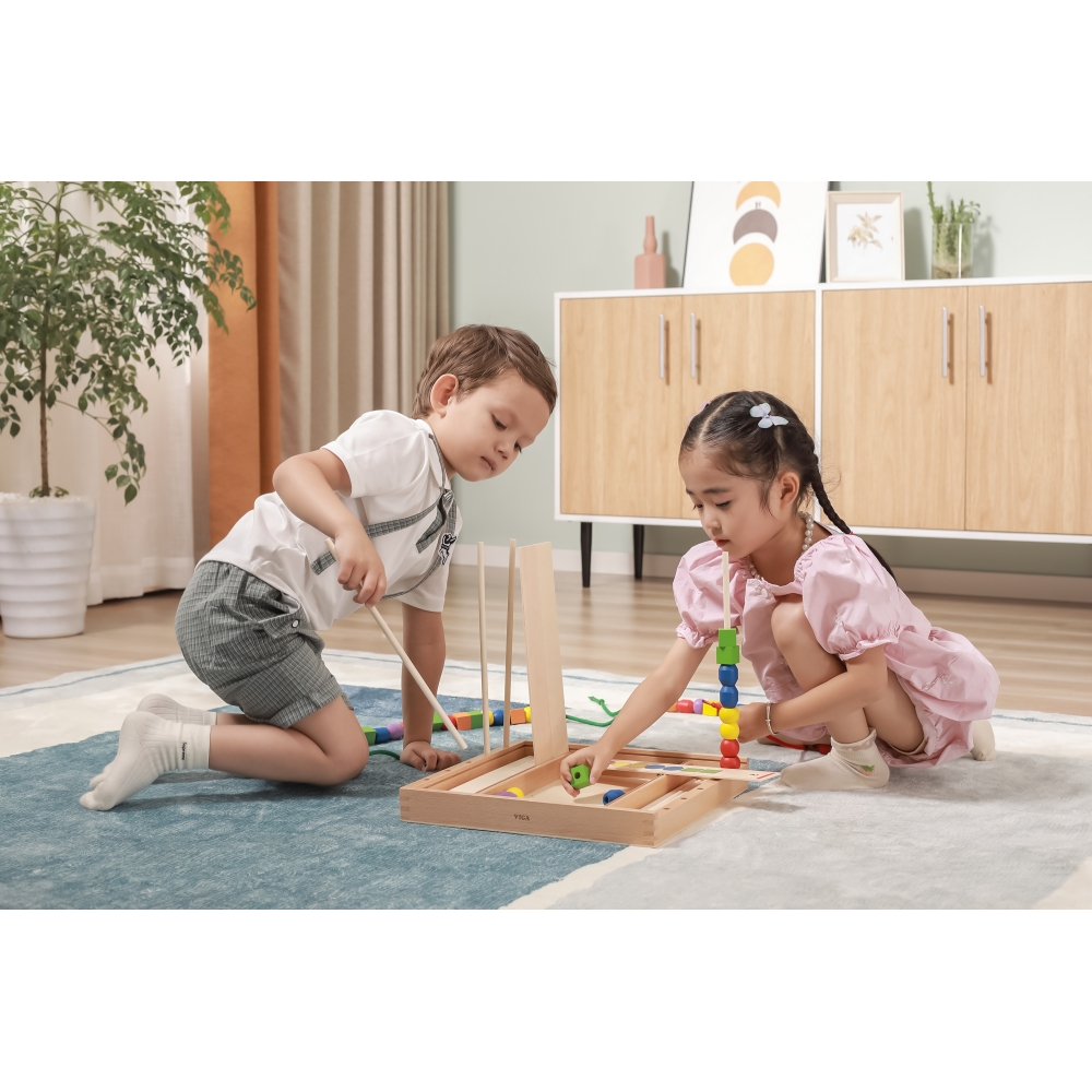 Mediniai loginiai karoliukai VIGA Montessori, 104 el.-Žaislai, Kūdikiams, Mediniai, Žaislai mažyliams (iki 4 m.