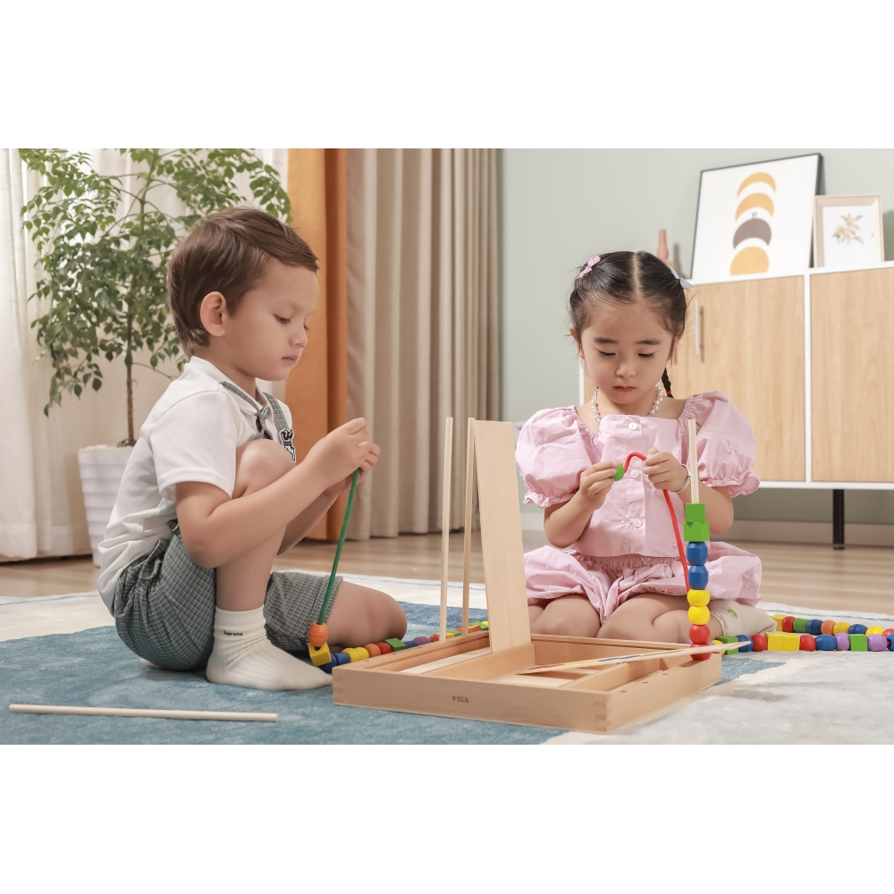 Mediniai loginiai karoliukai VIGA Montessori, 104 el.-Žaislai, Kūdikiams, Mediniai, Žaislai mažyliams (iki 4 m.