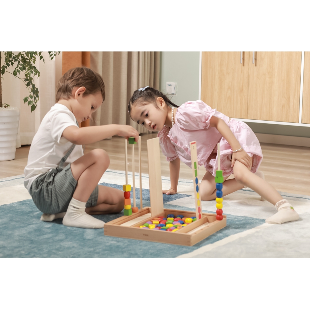 Mediniai loginiai karoliukai VIGA Montessori, 104 el.-Žaislai, Kūdikiams, Mediniai, Žaislai mažyliams (iki 4 m.