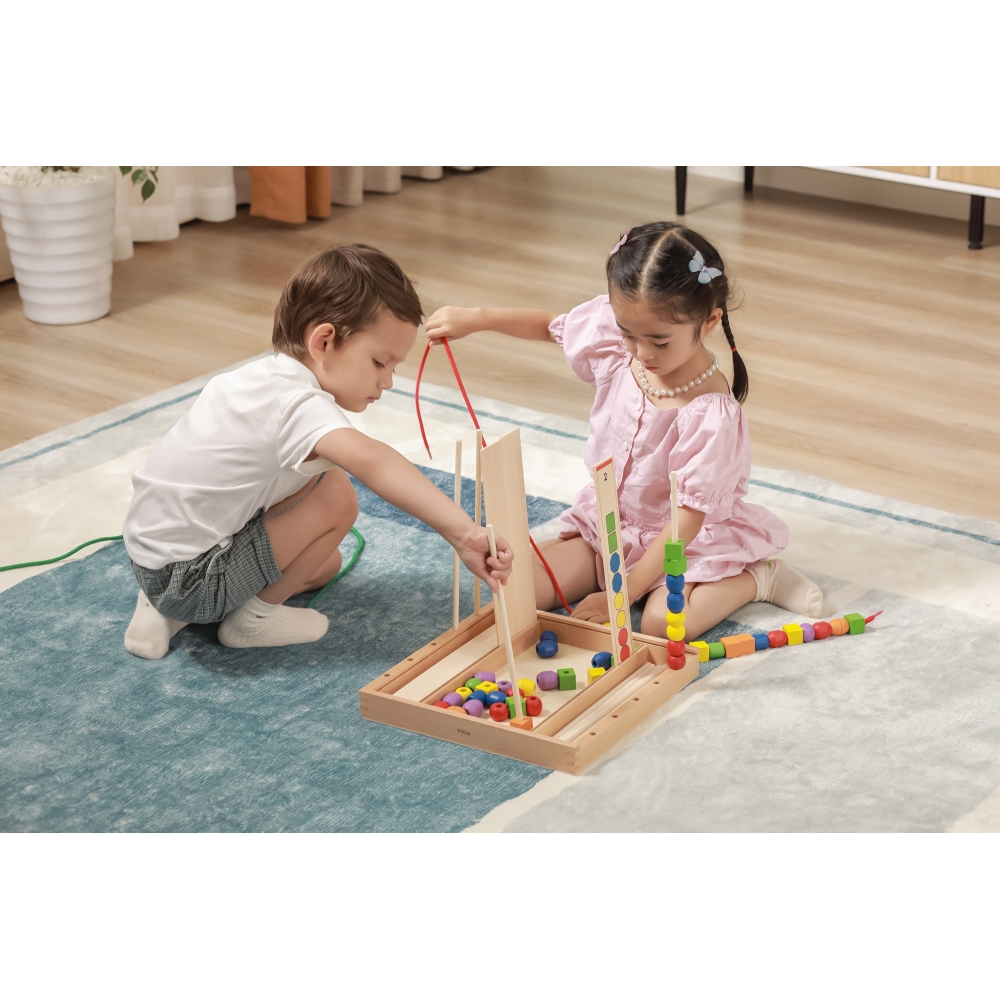 Mediniai loginiai karoliukai VIGA Montessori, 104 el.-Žaislai, Kūdikiams, Mediniai, Žaislai mažyliams (iki 4 m.