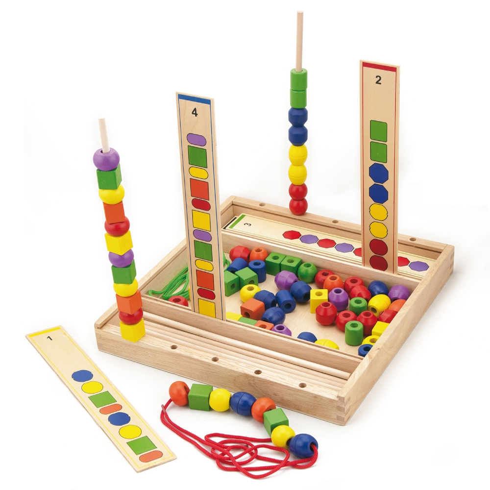 Mediniai loginiai karoliukai VIGA Montessori, 104 el.-Žaislai, Kūdikiams, Mediniai, Žaislai mažyliams (iki 4 m.